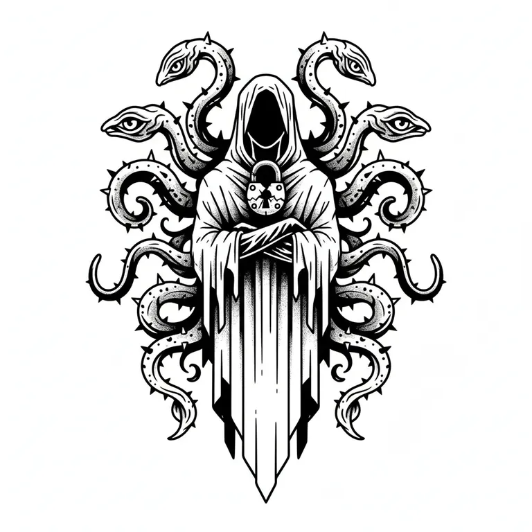 Trust No One tattoo design, bold blackwork style