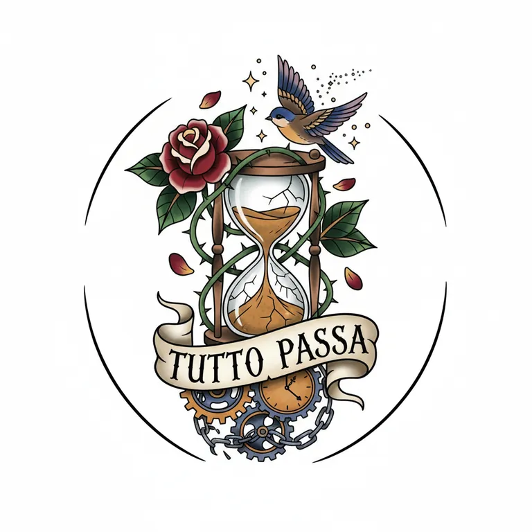 Tutto Passa tattoo design, neo-traditional color style