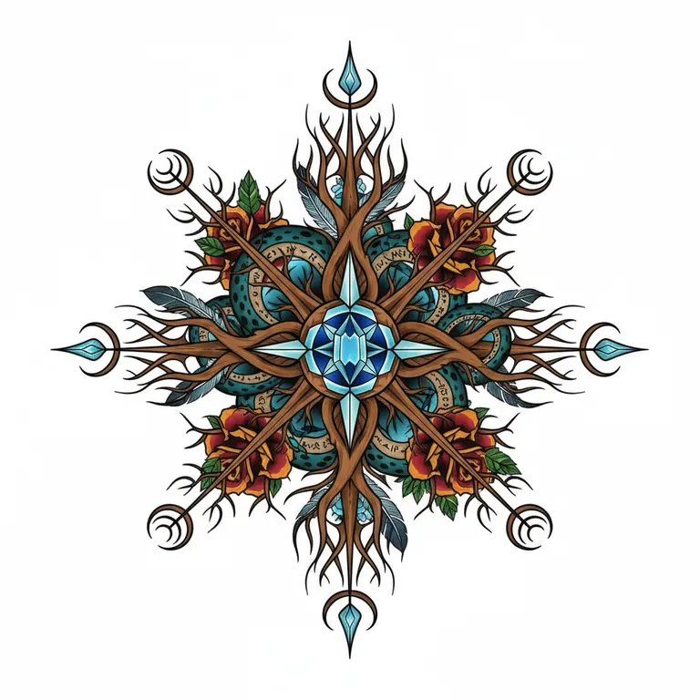 Vegvisir tattoo design, neo-traditional color style