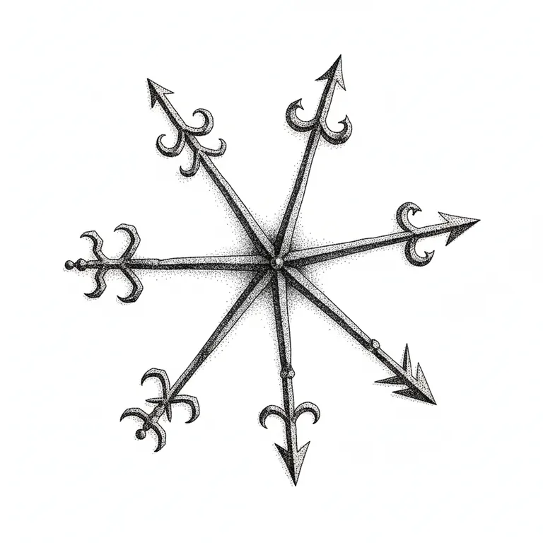 Vegvisir tattoo design, etching stipple shading style