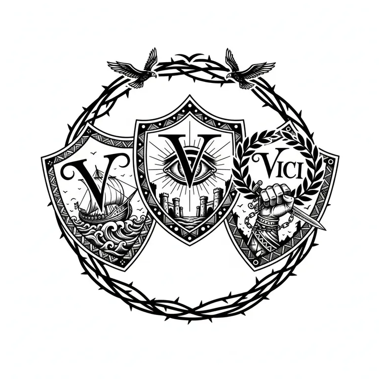 Veni Vidi Vici tattoo design, bold blackwork style