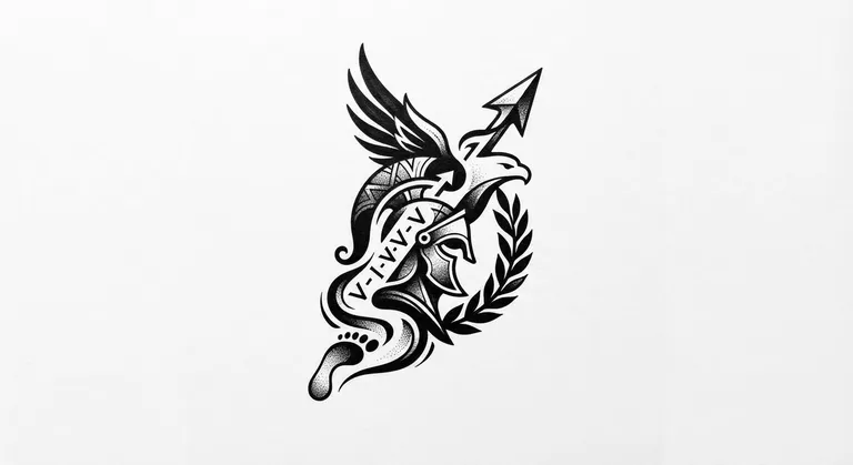 Veni Vidi Vici tattoo design, surreal negative-space optical illusion in black ink style