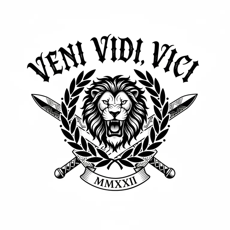 Veni Vidi Vici tattoo design, bold blackwork style