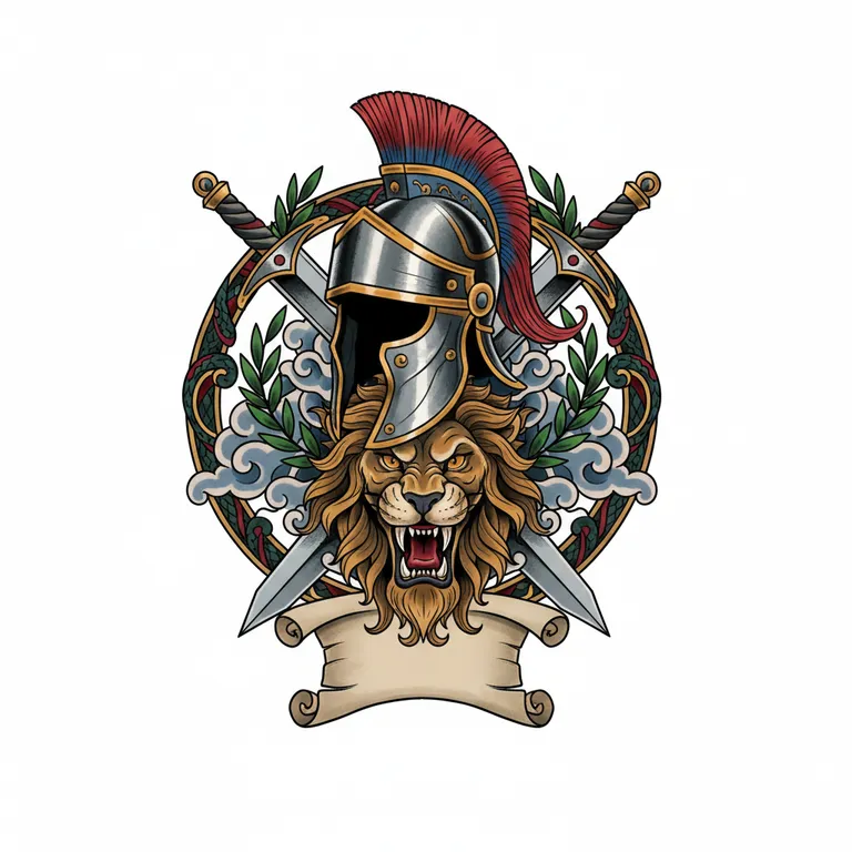 Veni Vidi Vici tattoo design, neo-traditional color style