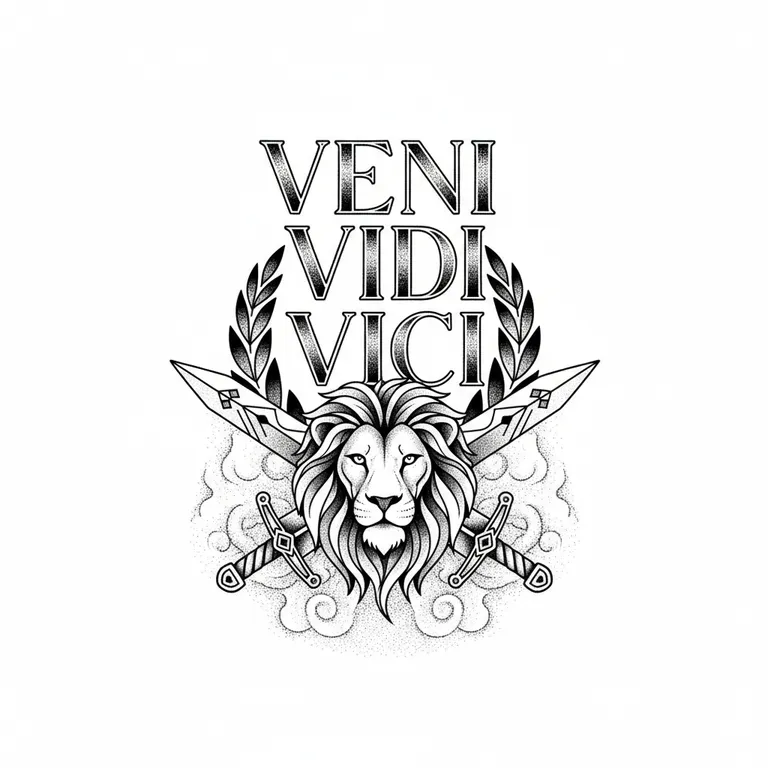Veni Vidi Vici tattoo design, dotwork shading style