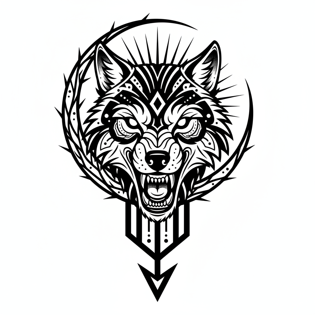 Wolf tattoo design, bold blackwork style