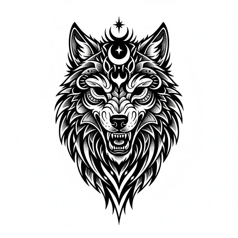 Wolf tattoo design, bold blackwork style