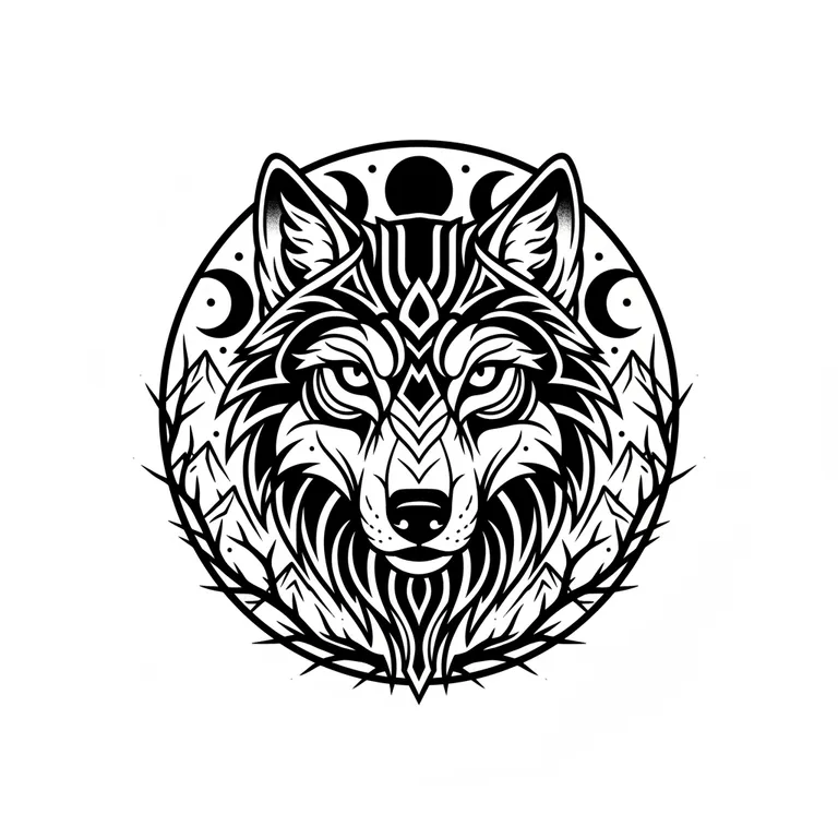 Wolf tattoo design, bold blackwork style