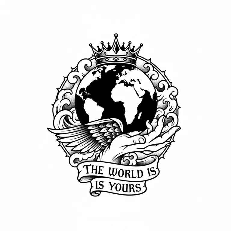 The World Is Yours tattoo design, bold blackwork style
