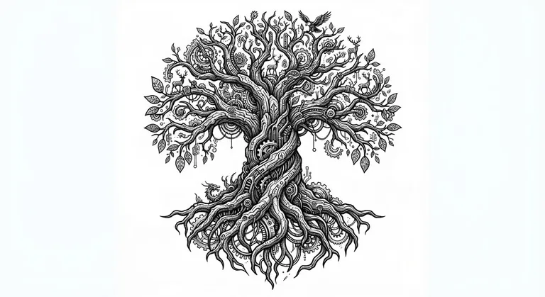 fossilized cyber-organic linework design