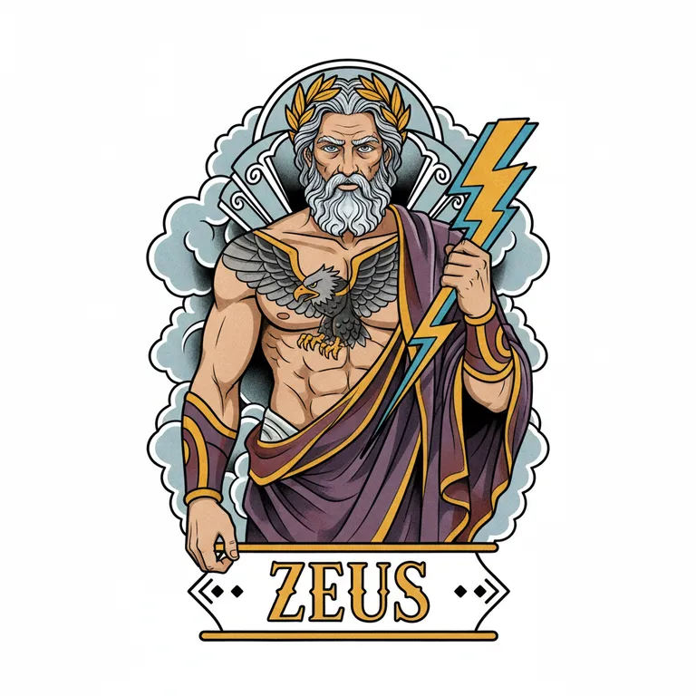 Zeus tattoo design, neo-traditional color style