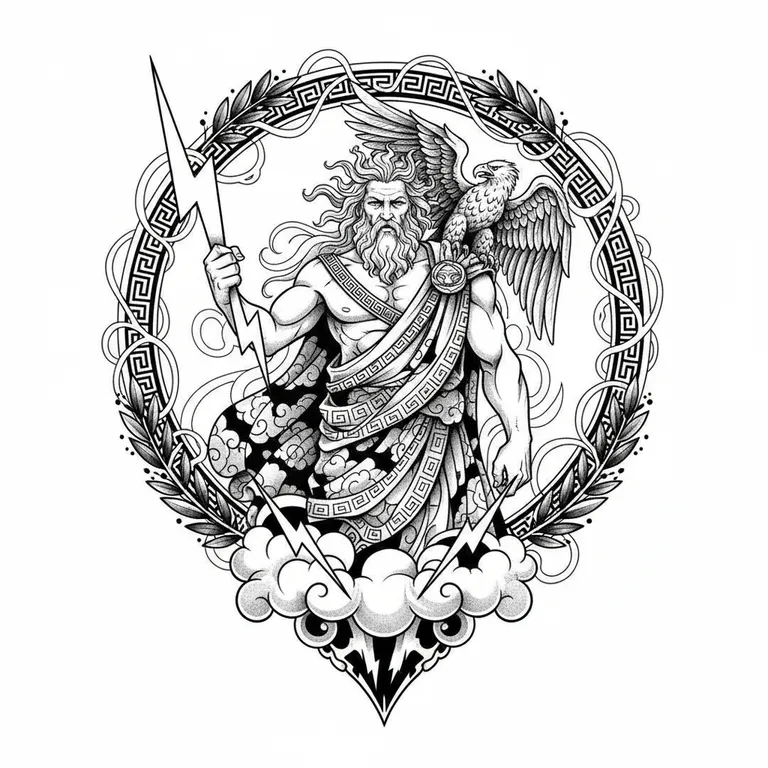 Zeus tattoo design, bold blackwork style