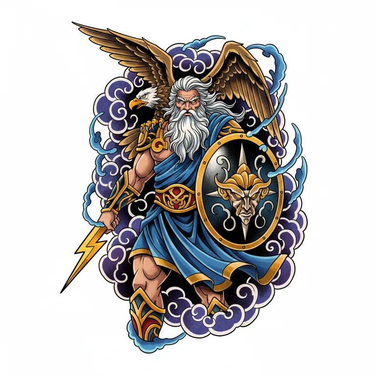 Zeus tattoo design, neo-traditional color style